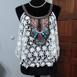 Double Zero beaded lace sleeveless shirt sz Small
